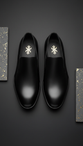Matte-black Calfskin Dress Shoes with Gold Branding