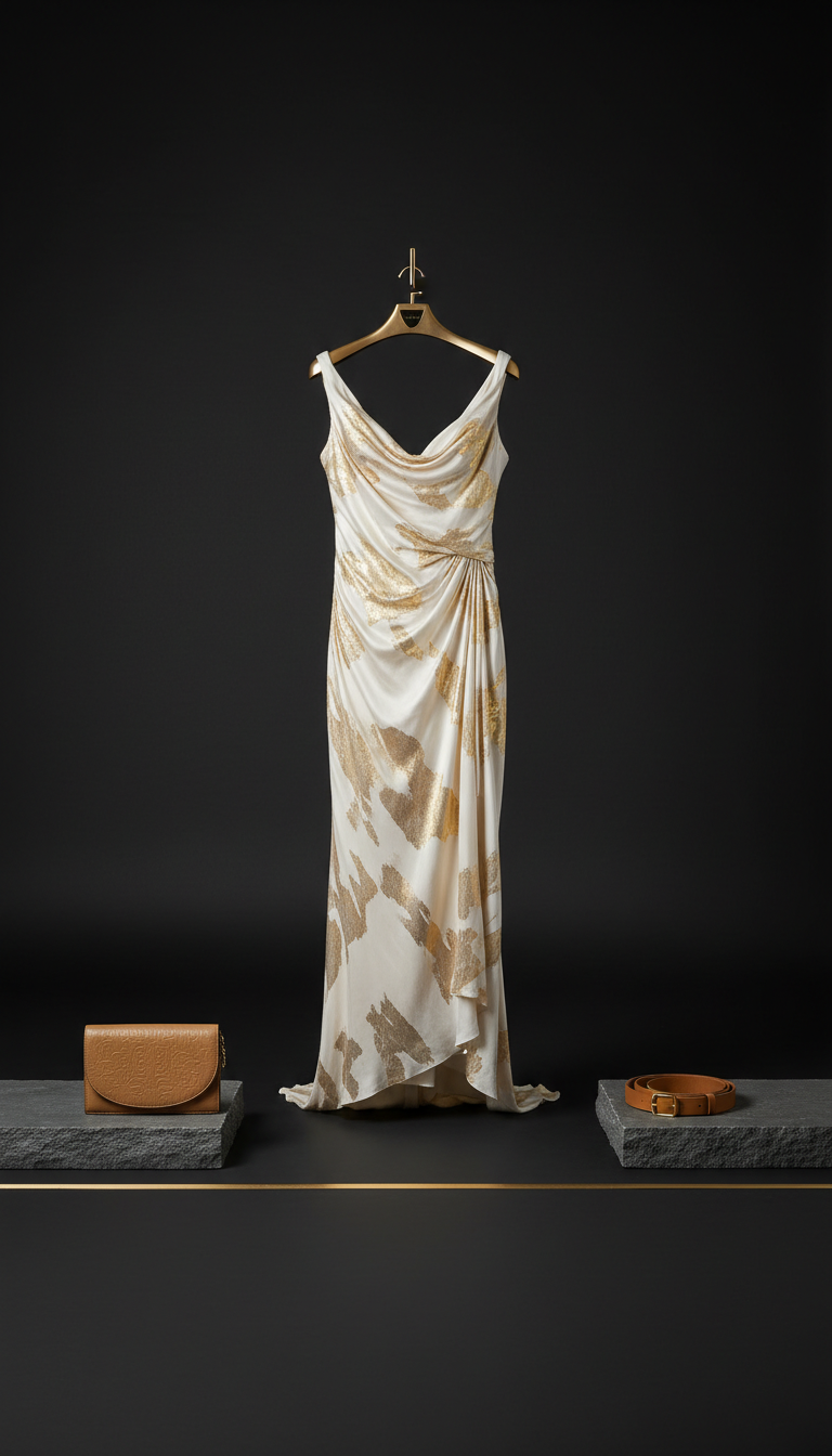 Gold-accented Silk Evening Gown