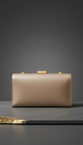 Champagne Taupe Calfskin Clutch with Gold Hardware